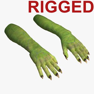 3d green orc hands rigged model