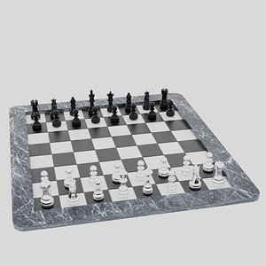 High-Quality 3D Chess Set with Board Realistic PBR Textured Model 3D model