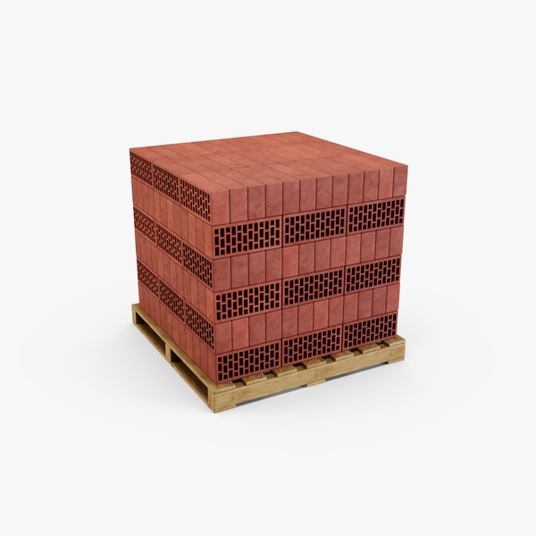 3D Wooden Pallet with Red Bricks 3