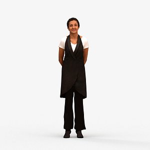 3D 00224Yawan0003 - Adult Indian woman waiting in hospitality setting wearing transitional seasonal att