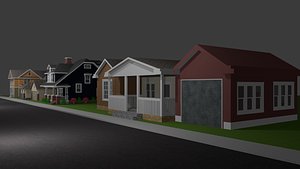 3D 4 Houses Low Poly model