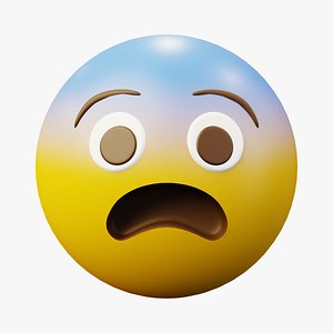 3D Afraid or Scared Yellow Ball Emoticon Emoji or Smiley model