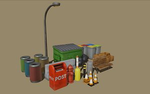 3D Street Props Pack with PBR Maps model