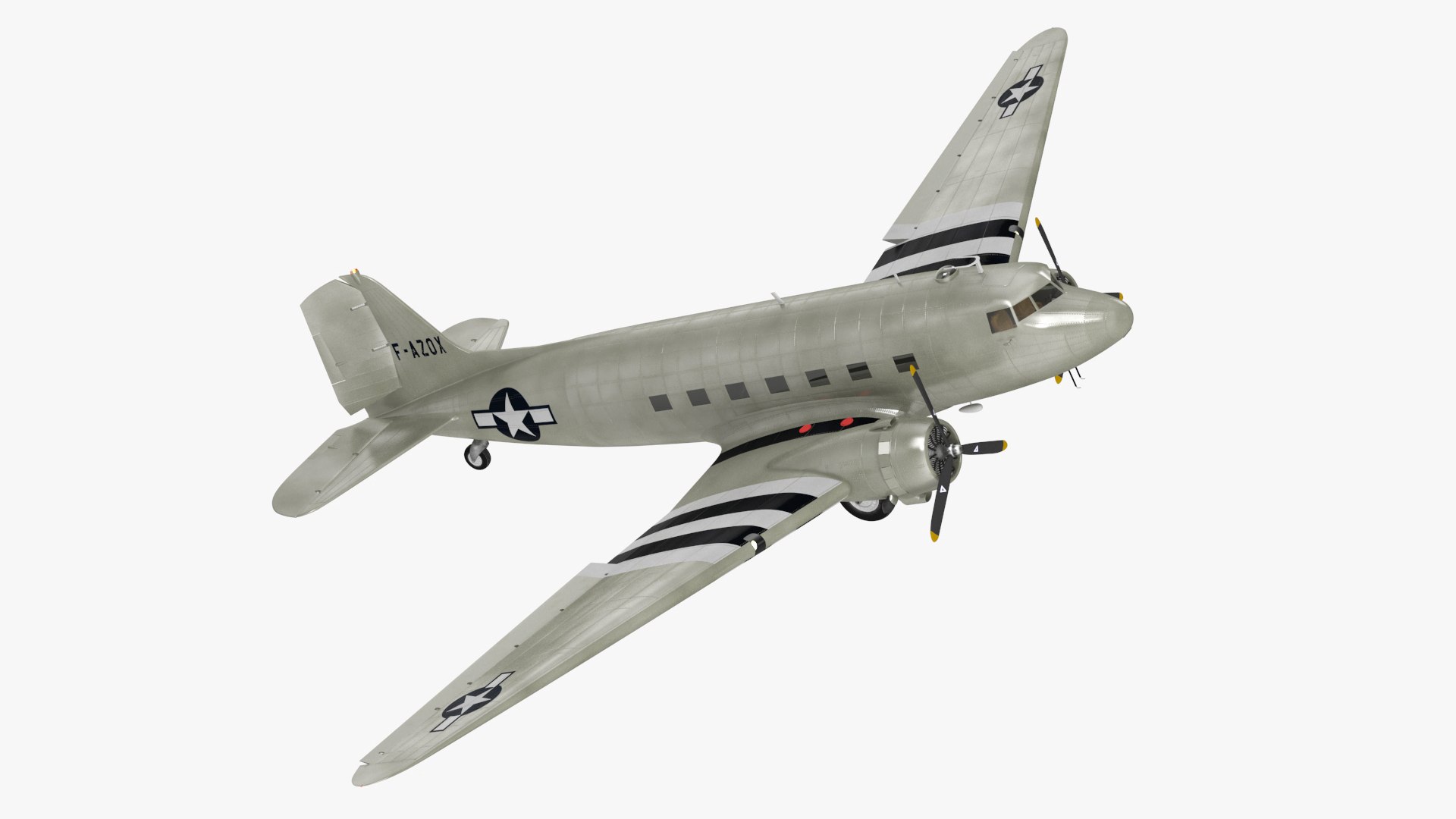 World War II C-47 Skytrain Aircraft Rigged 3D model preview