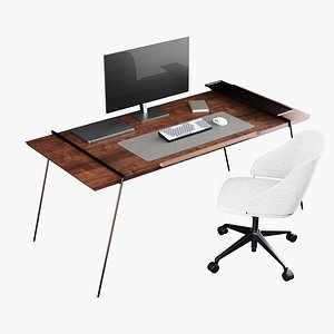 3D model Work table whith chair monitor notebook and phone