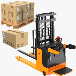 3D model Detailed Electric Stacker With Pallet