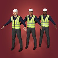 Rigged Architect Engineer Construction Worker Man -- With IK and FK Rig and 3 Skin Textures