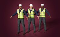 Rigged Architect Engineer Construction Worker Miner Man -- With IK and FK Rig and 3 Skin Textures