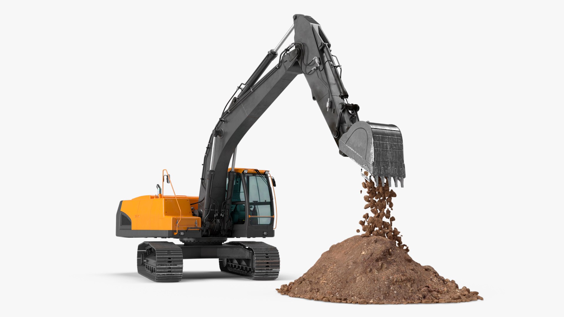 Excavator with Pile of Soil Rigged 3D model preview