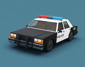 Stylized Cartoon Cars Police Sedan and Wagon 80s Low-poly