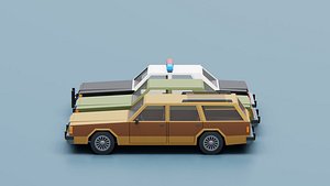 3D model Stylized Cartoon Cars Police Sedan and Wagon 80s Low-poly