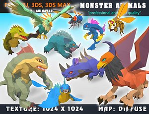Low Poly Monster Cartoon Collection 06 Animated - Game Ready