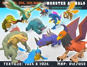Low Poly Monster Cartoon Collection 06 Animated - Game Ready