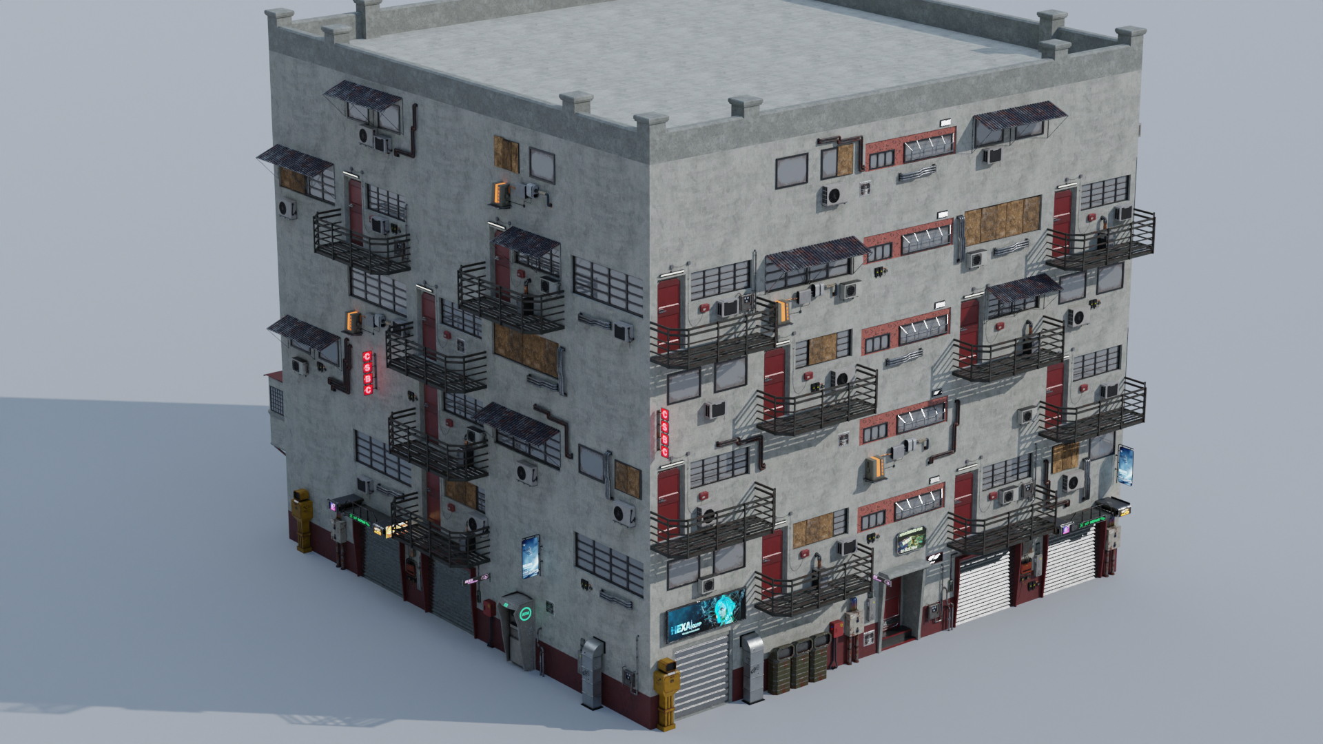 Cyberpunk building 3d model фото 30