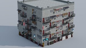 3D Scifi cyberpunk building and props modular set Low-poly 3D model model