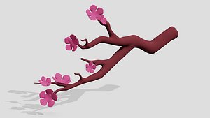 Sakura branch and pink flowers 3D