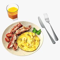 Breakfast with omlette bacon and juice 02