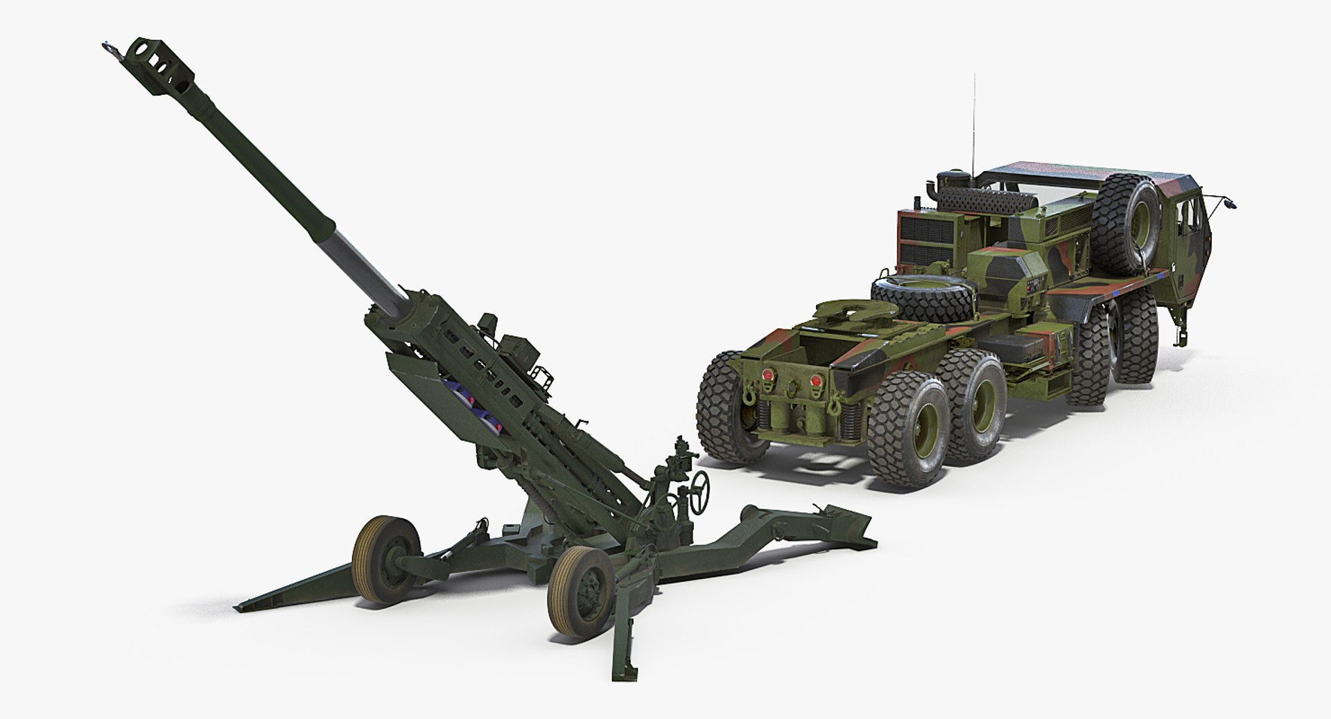 Truck Oshkosh HEMTT Towing M777 Howitzer Rigged 3D Model 3D model preview