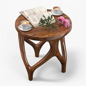 Warm Interior Scene with Wooden Table Book Coffee and Peonies Brown 3D model