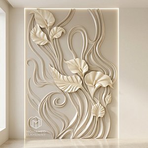 3D Modern Flowing Leaves wall decor Relief STL Mural CNC 431 model
