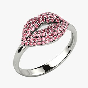 Pink Sapphires Lips Gold Ring 3D model