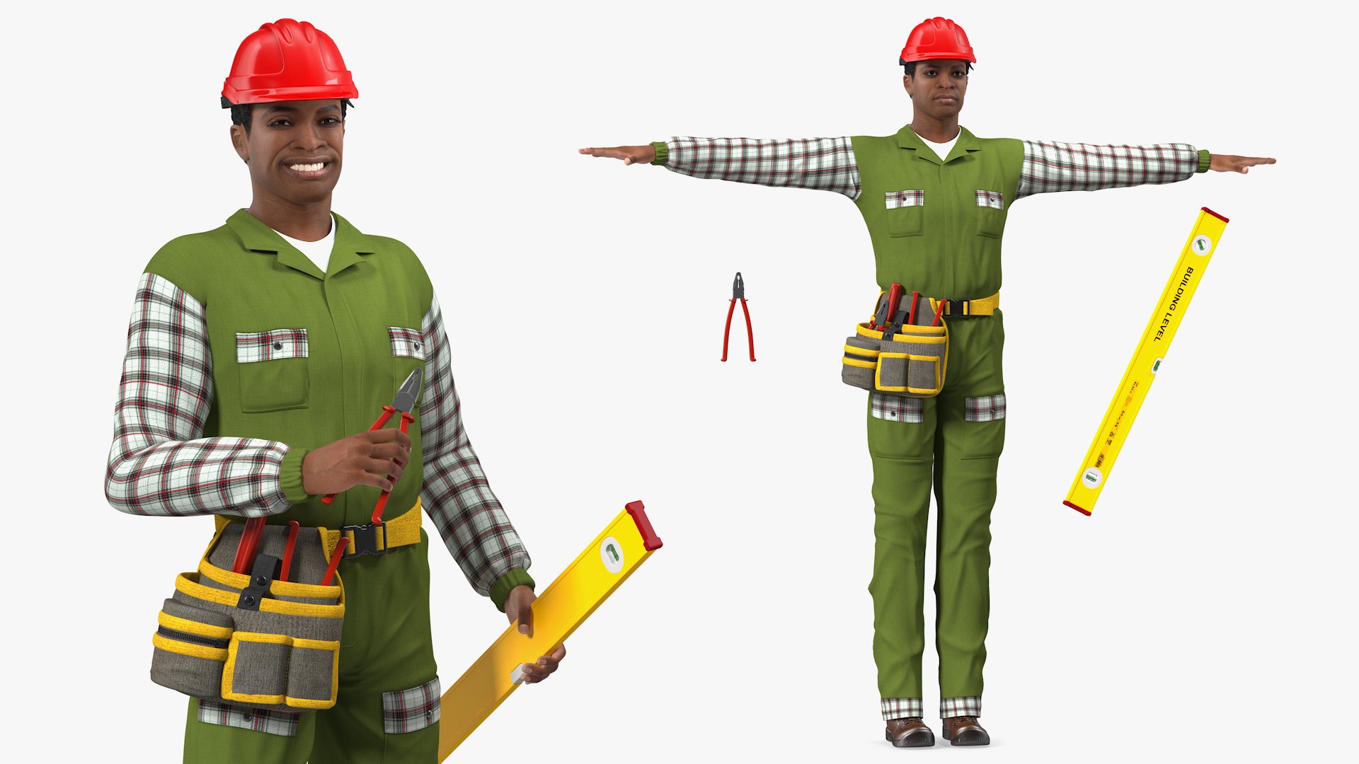 Light Skinned Black Builder Rigged for Maya 3D model preview