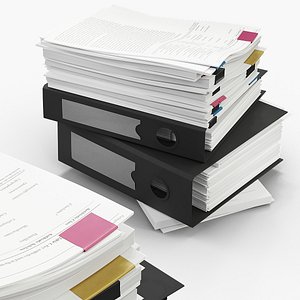 3D Office Document Stack with Ring Binders Black model