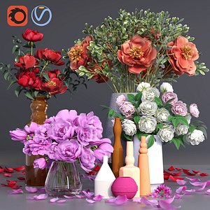 peonies vases bouquet plant flowers 3D model