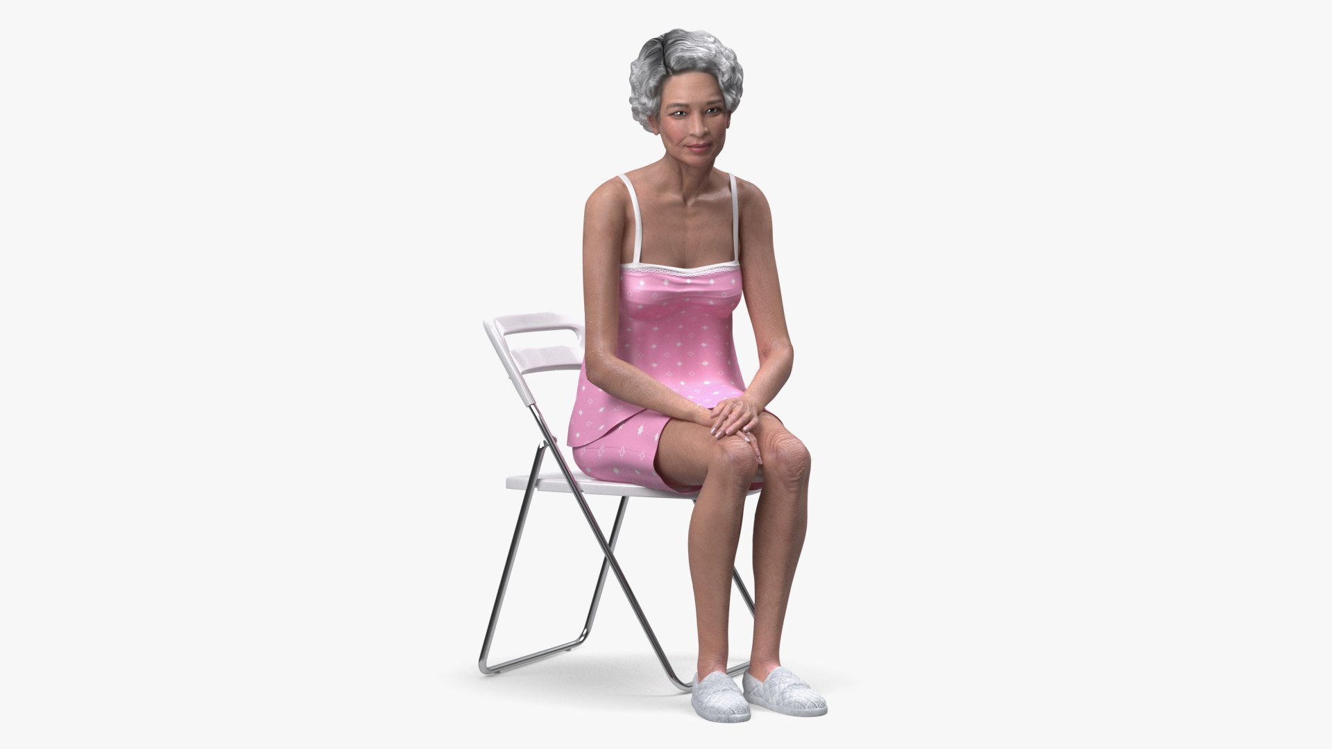 Asian Old Lady in Sleeping Suit Sitting 3D model preview