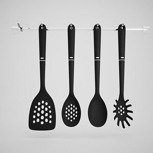 3D model black nylon utensil set