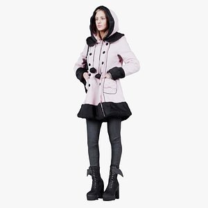 3D Woman in Pink Coat 02 Remastered