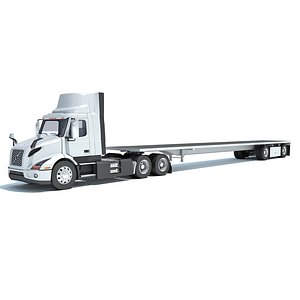 3D Semi Truck with Flatbed Trailer