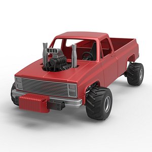 3D Diecast old school pulling truck 4wd Scale 1 to 25