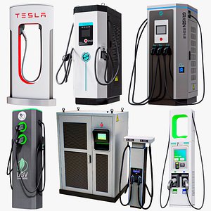 X6 EV Charging Stations Bundle PBR 3D model