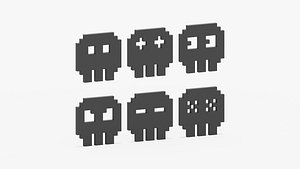 Pixelated 8 Bit Skull Icons Set