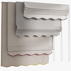 3D Linen Roman blind with scalloped edge model