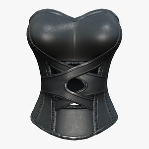 Black Faux Leather Overbust Corset 3D model