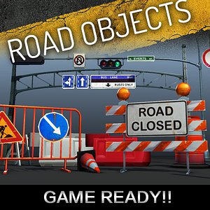 3d model road objects pack