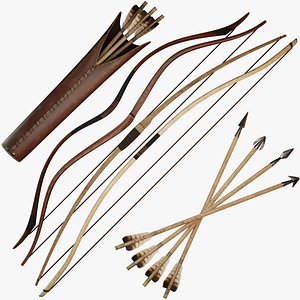 Collection of bows with arrows and quiver