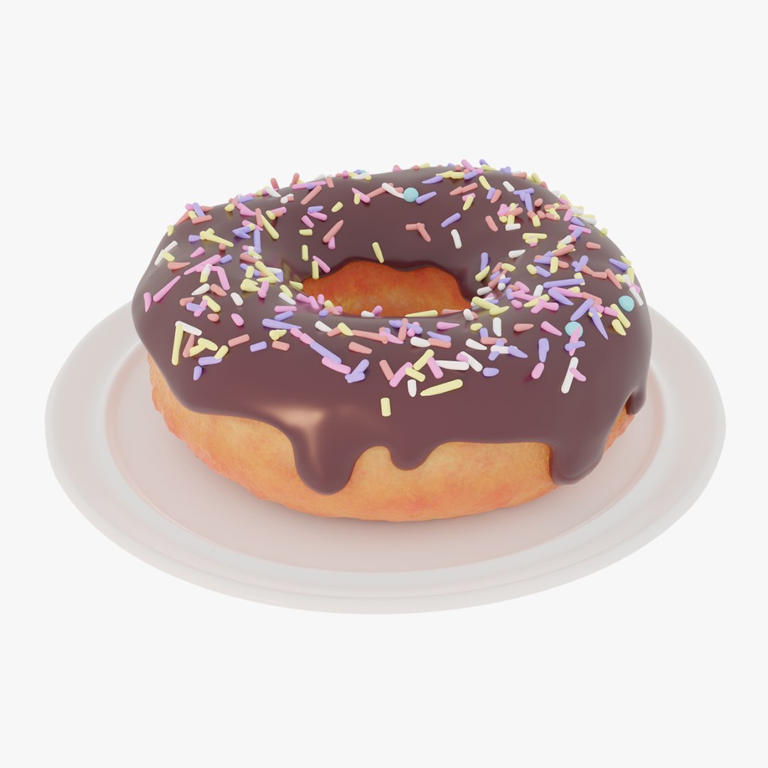 chocolate donut with sprinkles and plate 3d model https://p.