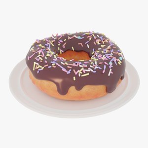 Chocolate Donut with Sprinkles and Plate 3D model