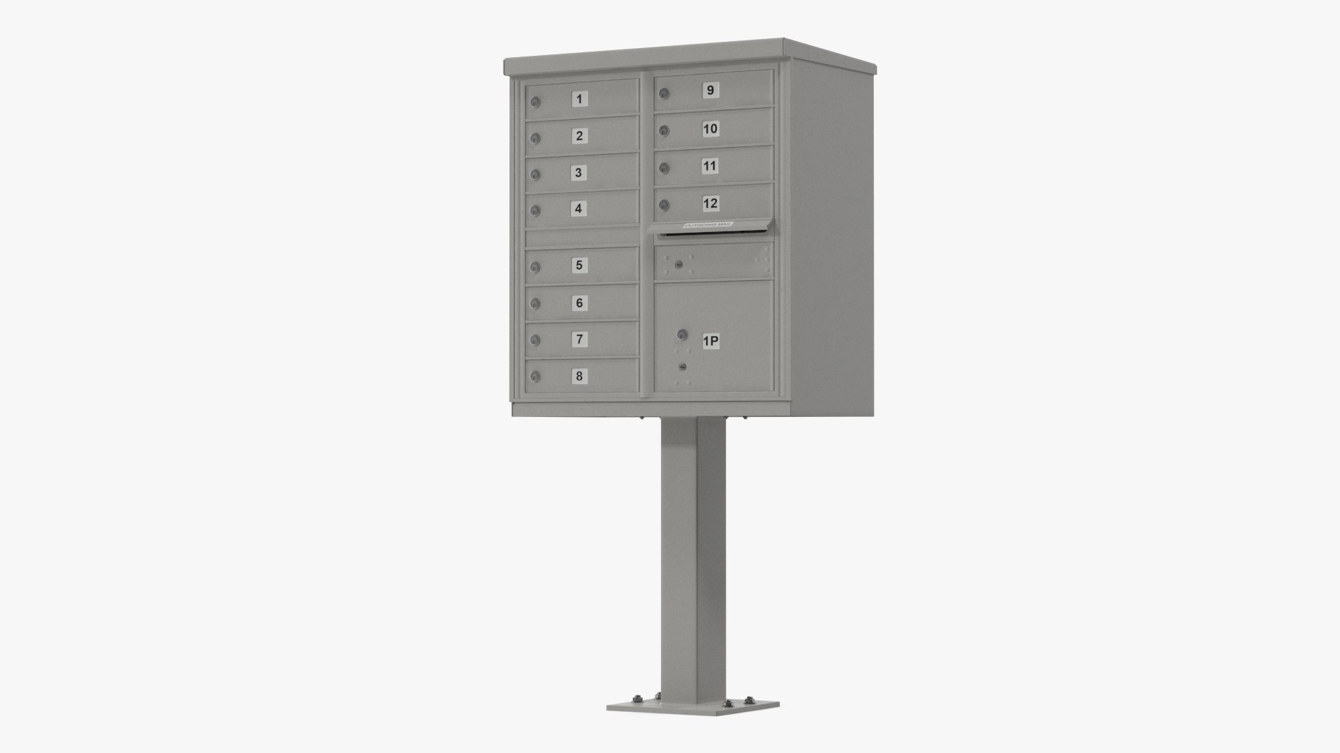 Grey Twelve Door Parcel Cluster Mailbox 3D model preview
