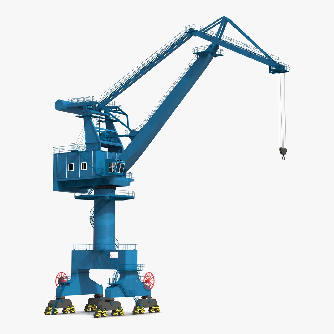 Level Luffing Port Crane Blue 3D model preview