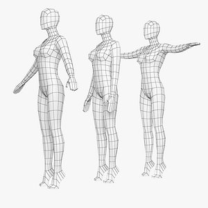 Natural Female On Toes In 3 Modeling Poses Base Mesh 3D