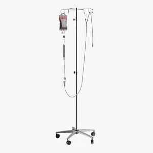 Hospital Infusion Stand with Blood Bag Mounted 3D model