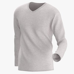 3D Long Sleeve Worn Male V Neck Pose 02 White Blank and Branded Heather