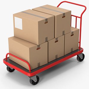 3D Roller Handcart With Cardboard Boxes