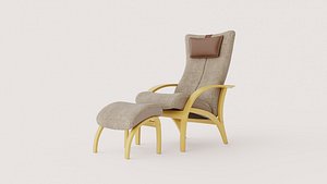 Boucle Upholstered Bentwood Recliner Chair with Ottoman model