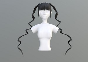 Shiny Pigtails Hairstyle 3D model