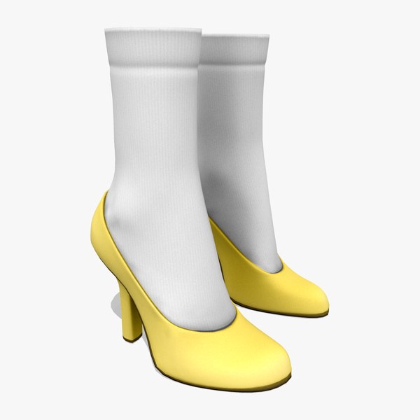 Yellow Retro High Heel Stiletto Shoes With White Ankle Socks 3D model